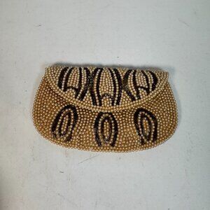 Vintage‎ John Wind Beaded Clutch Beige/Brown Prom Bridal Evening Small Purse